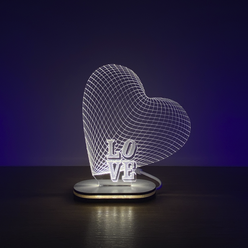 Акриловий світильник - нічник Серце 3D 15x15см