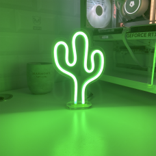 Неонова led вивіска на підставці neonflexglow Кактус 15см