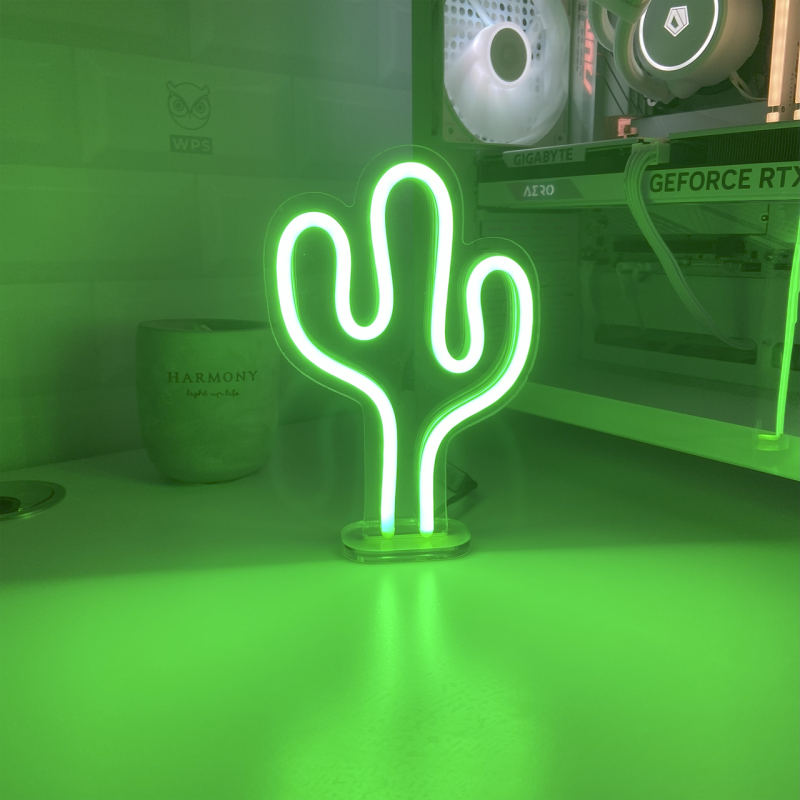 Неонова led вивіска на підставці neonflexglow Кактус 15см