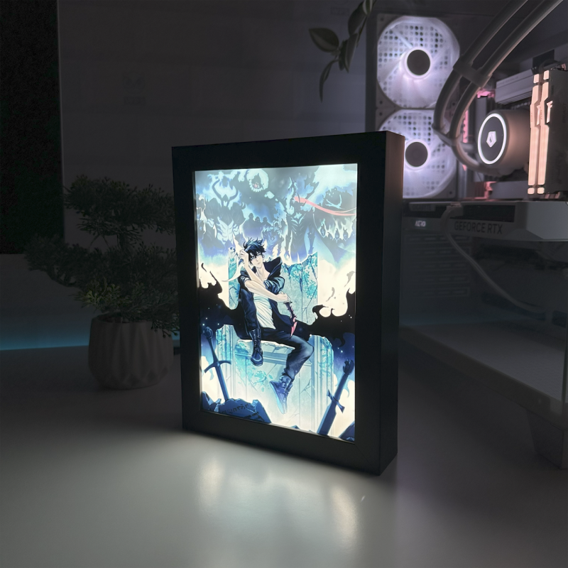 Акриловий LED-світильник з 3D-ефектом Соло Левелінг - LED-Картина з підсвічуванням Solo Leveling Чорний