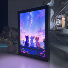 Акриловий LED-світильник з 3D-ефектом Арт Котики - LED-Картина з підсвічуванням Чорний