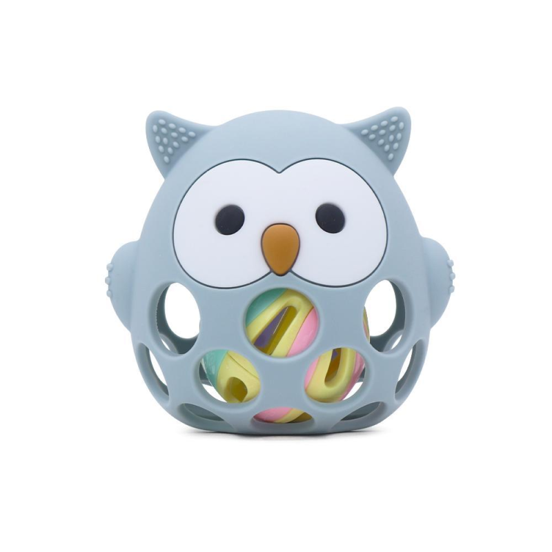 Силіконовий гризунок прорізувач-брязкальце Сова Cheeks блакитний 2 в 1