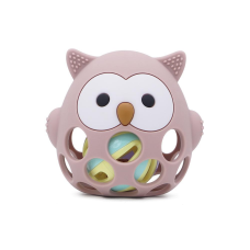 Силіконовий гризунок прорізувач-брязкальце Сова Cheeks ніжно рожевий 2 в 1
