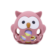Силіконовий гризунок прорізувач-брязкальце Сова Cheeks темно рожевий 2 в 1