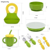 Набір силіконового дитячого посуду для прикорму на присосках із харчового силікону Кактус з навчальними ложками блакитний